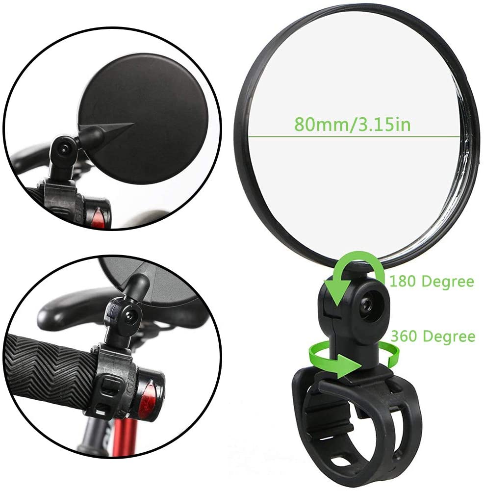 Bicycle Mirror Rear View MTB Rotary Rear View Mirror of Bicycle Handlebars with Key for Road Bikes Mountain Bikes 360- Black