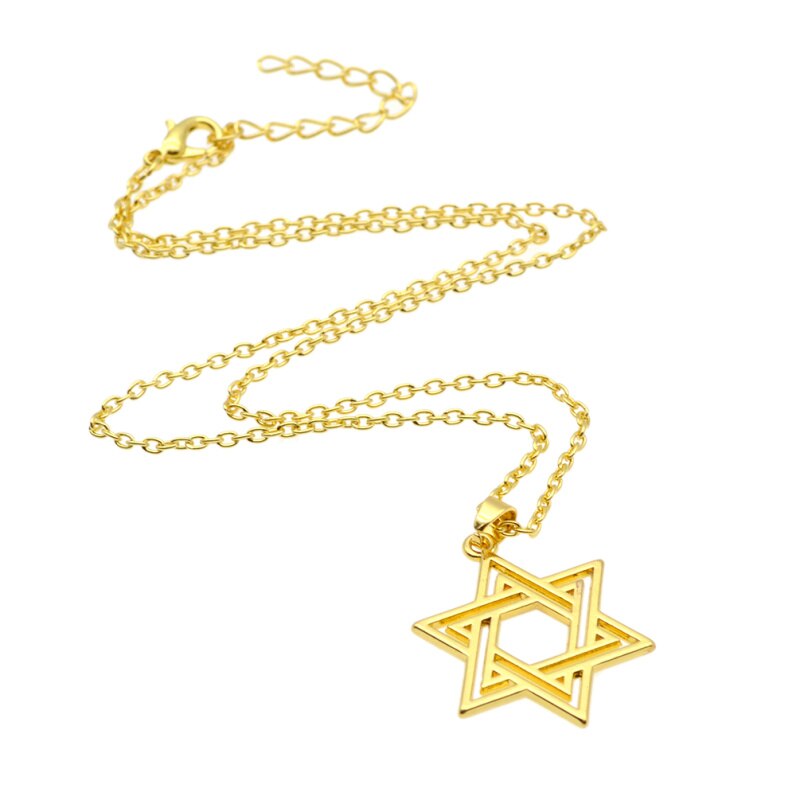 Colar com pingente de estrela de david, colar clássico com pingente de lychee, estrela e david, corrente de presente para homens e mulheres