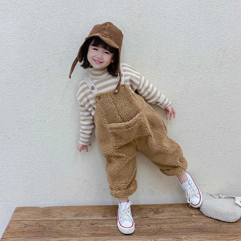 automne hiver nouveauté garçons et filles polaire salopette enfants épais dans l'ensemble: Marron / 6