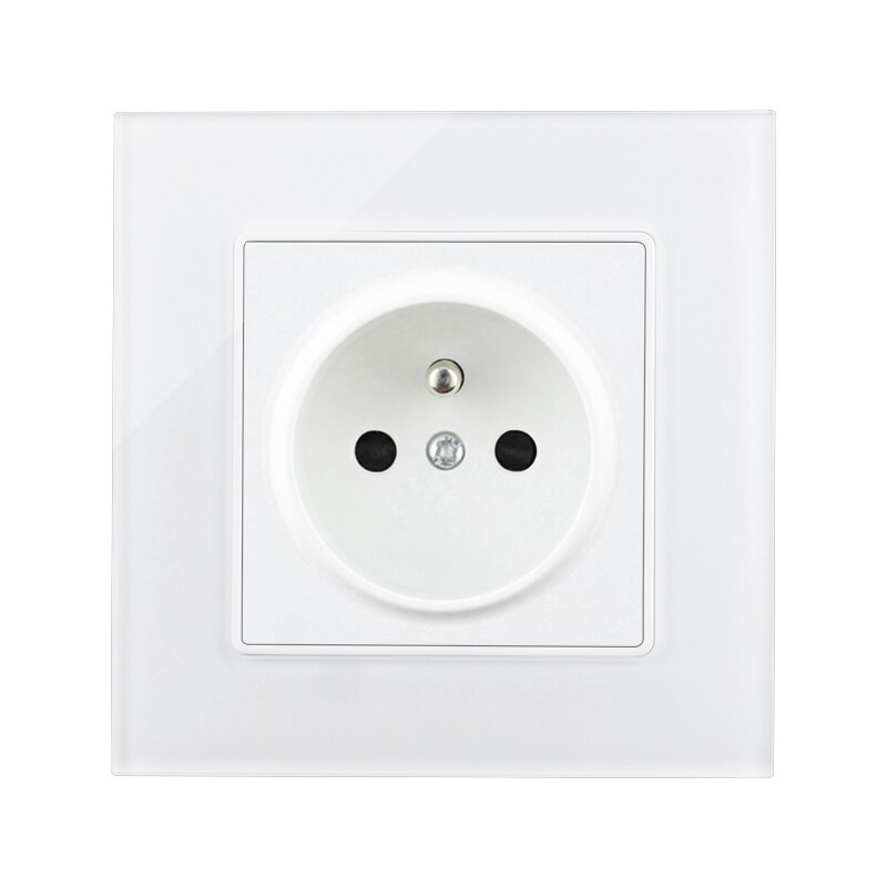 Wall Power Socket French Socket Plug Living Room Socket Single/Double/Triple/Quadruple Socket White Crystal Glass Panel: Singel Socket
