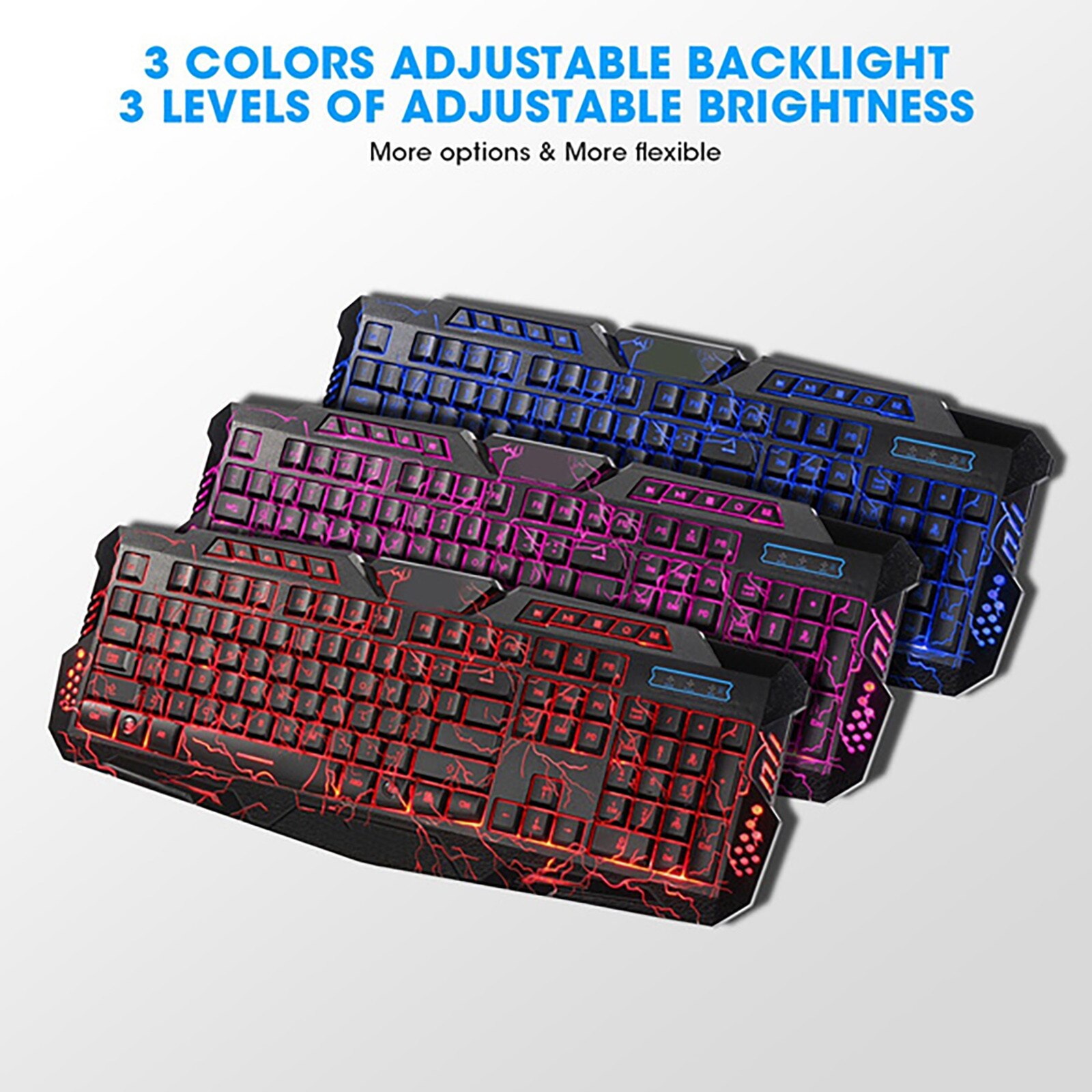 3 Colors USB Illuminated Led Backlit Backlight Gaming Crack Keyboard M200 Switch Gaming Keyboards for Tablet Desktop