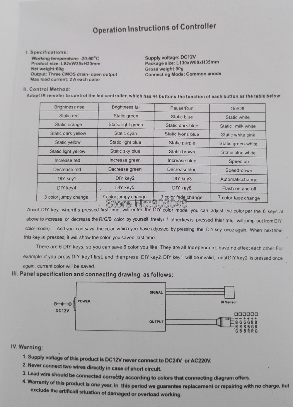 Led Controller 44 Keys LED IR RGB Controler LED Lights Controller IR Remote Dimmer DC12V 6A For RGB SMD 3528 5050 LED Strip