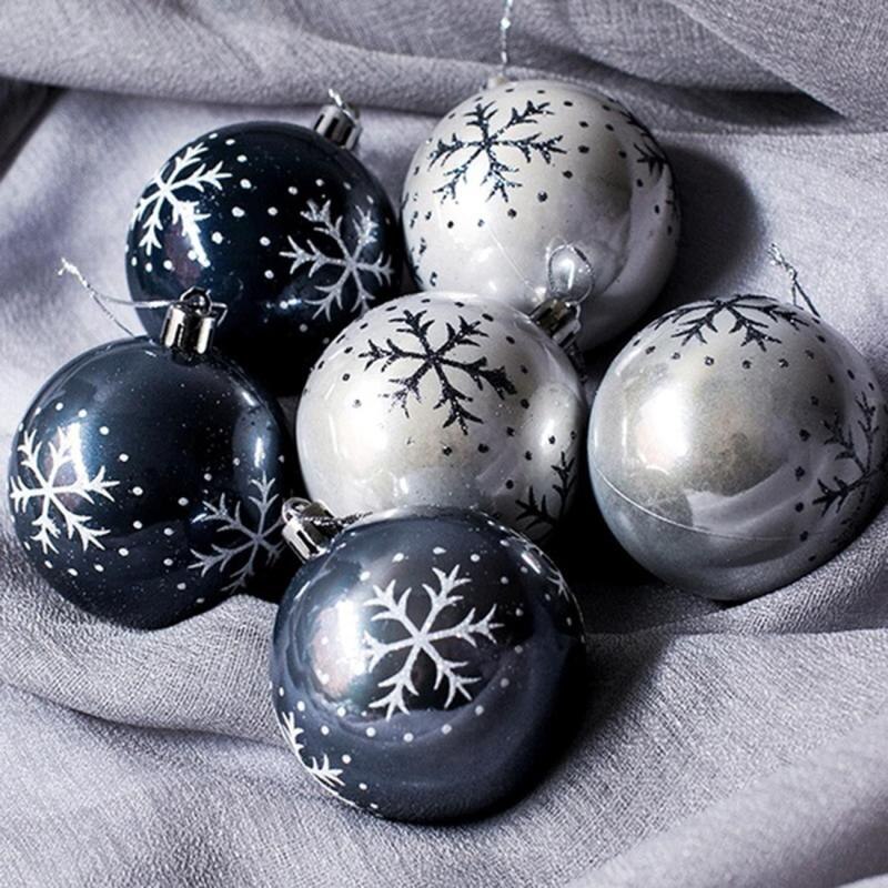 6pcs Black White Snowflake Christmas Ornaments Balls Christmas Tree Decor Ball Bauble Xmas Party Hanging Snowball for Home: 8cm