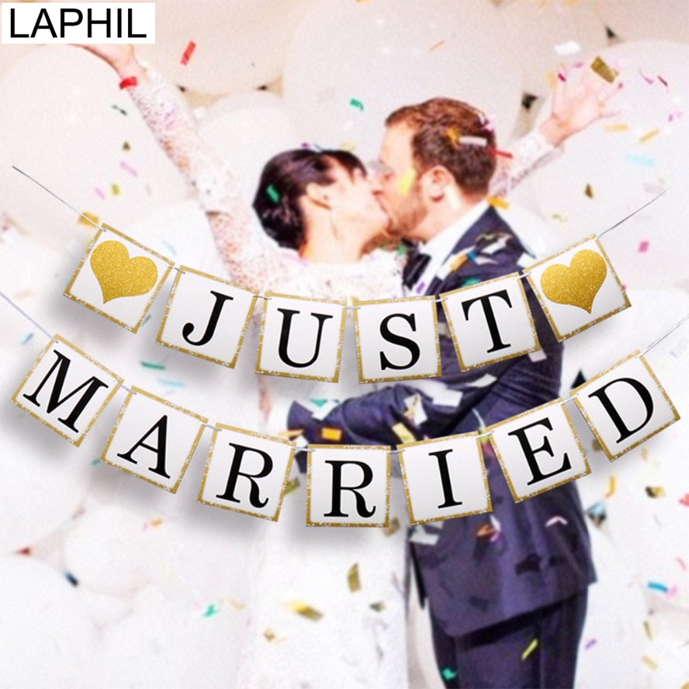 LAPHIL Mr Sra Just Married boda Banner empavesado de papel guirnalda para ser novia foto de boda stand Props gallina Photobooth Decoración