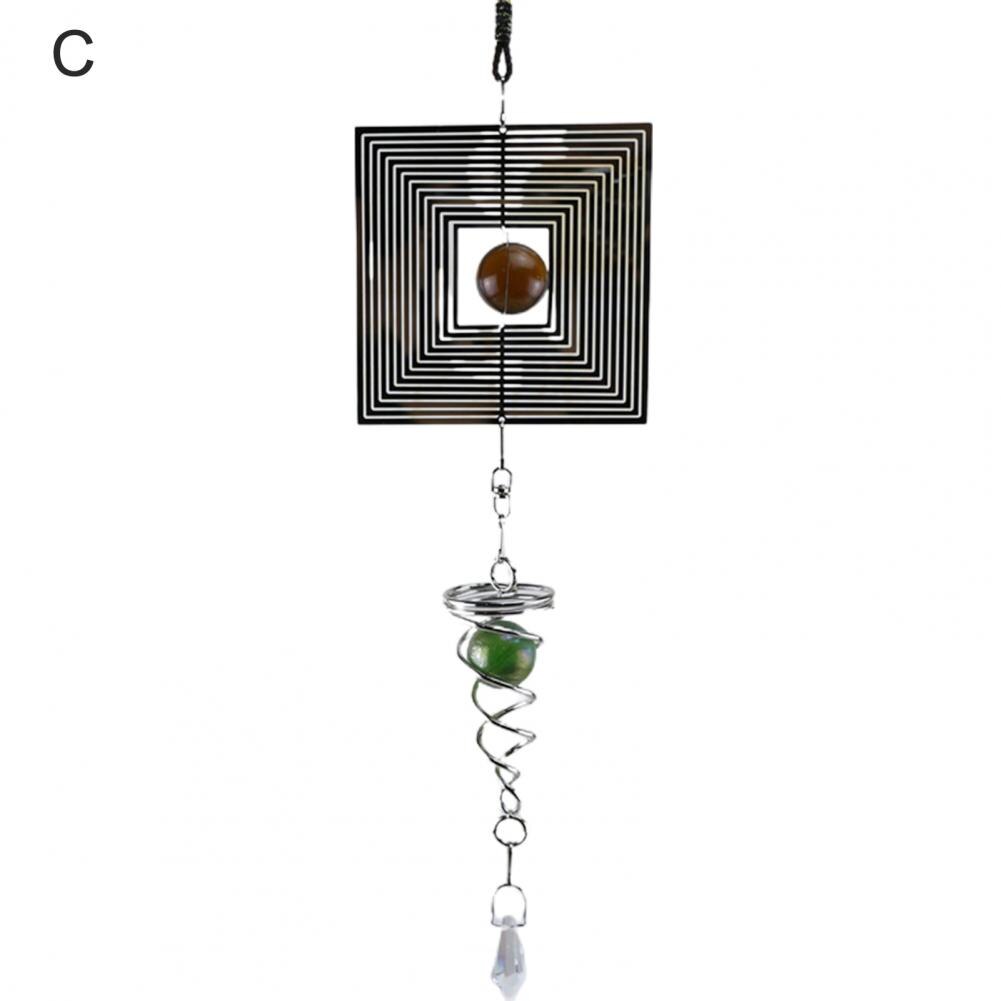 Carré losange rotatif métal spirale queue boule vent carillon pendentif décor à la maison: C