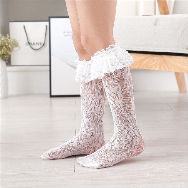 Children Lace Socks Baby Girls Knee High Socks Royal Style Toddlers Tube Socks Long Kids Hollow Out Sock Infant Sock 3-8Y