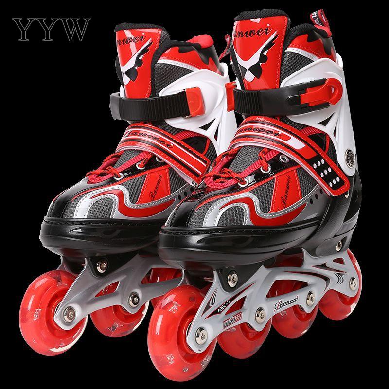 Kids Adjustable Inline Roller Skates Slalom Roller Skating 4 Wheels Shoes Sliding Free Skate For Children Size 30