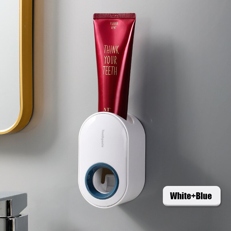Oneup vægmonteret automatisk tandpastaeklemme til tandbørstepresser rengøringssæt til husholdningsartikler: Hvid