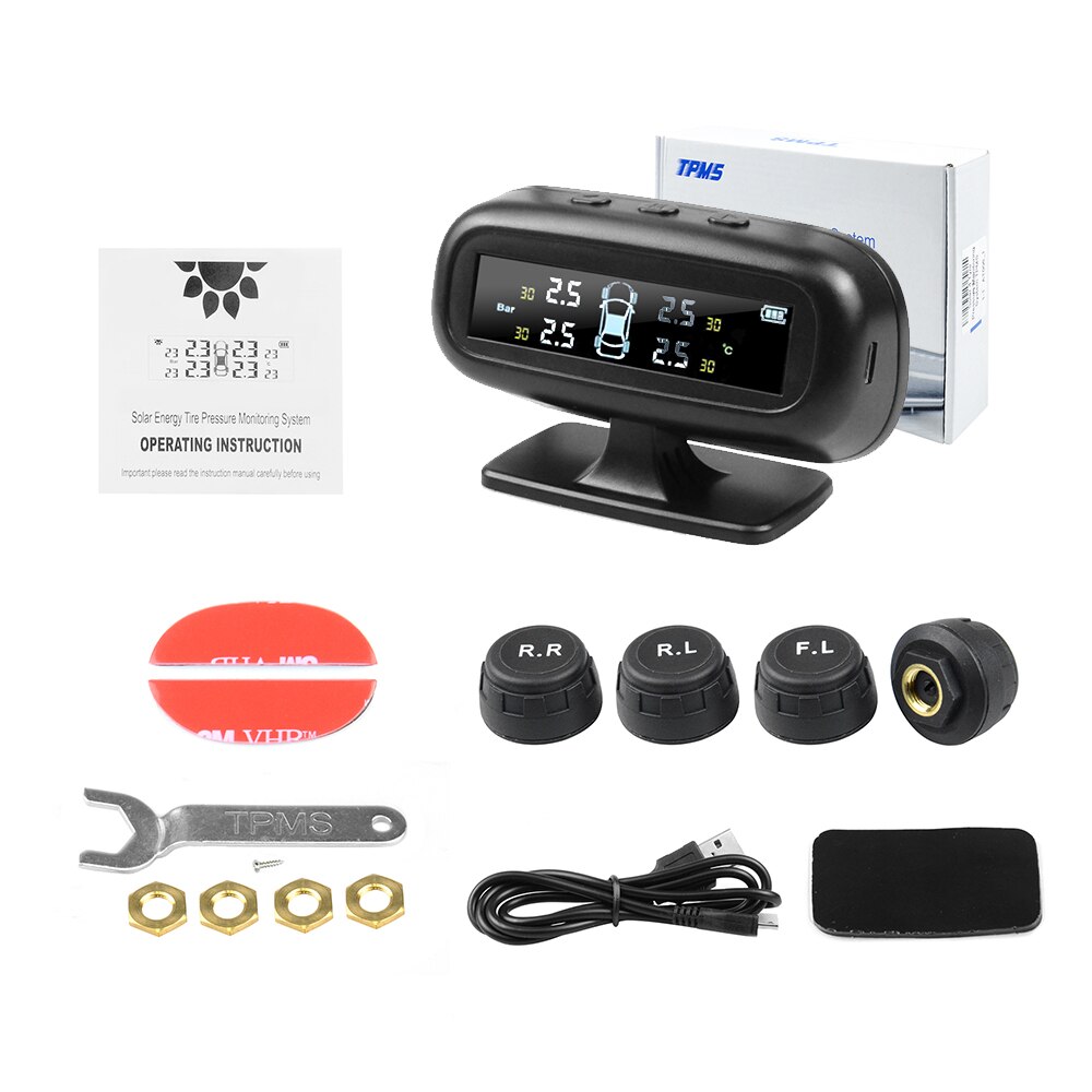 Auto TPMS Bandenspanning Alarm Monitoring Systeem Tyre Pressure Sensor Auto Beveiliging Alarm monitor Systeem Zonne-energie opladen