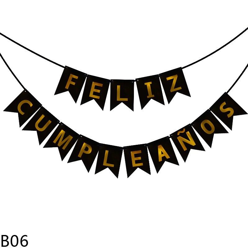 1Pcs Spanish Letter Flag Birthday Happy Birthday Banner Decorations for Kids Adult Birthday Party Backdrop Pendant Decor: B06