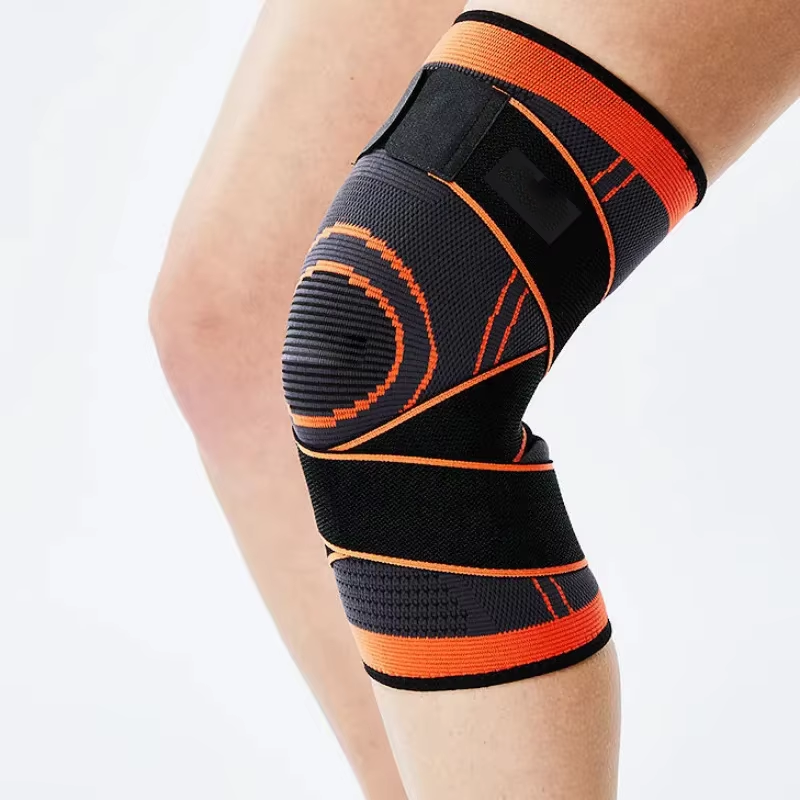 1pc knæstøtter med kompressionsstrik til sport, absorberer hurtigt sved, holder knæene varme, knæstøtter, åndbar støtte: Orange / Xs
