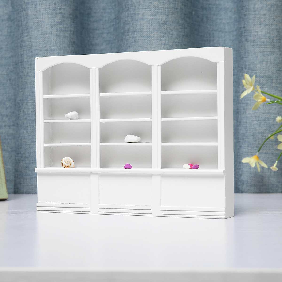 1:12 Multifunctionele boekenkast Poppenhuis Miniatuur Meubels Keuken Eetkamer Houten Kast Display Plank Wit 22.9x2.7x17.7 cm