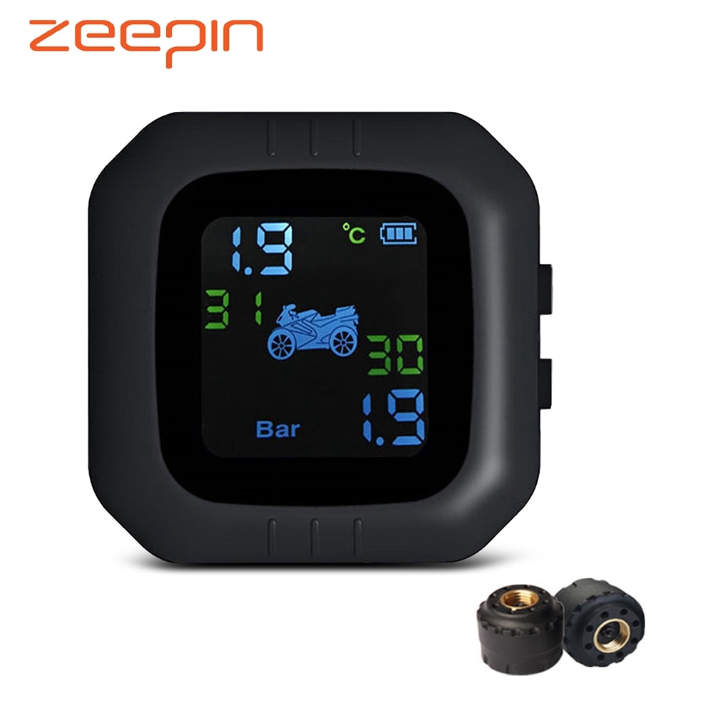 Wireless LCD Motorcycle Tire Pressure Monitoring System TPMS 2External Sensor Realtime Monitor Abnormal Alarm Moto Tyre Tool PSI