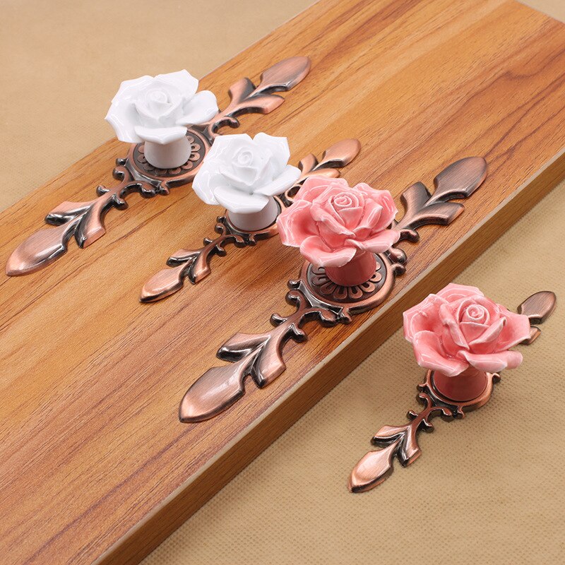 6,7 "Keramik Blume Rose Schublade Knöpfe Zink-legierung Ländlichen Schrank Schrank griffe 40mm durchmesser Möbel Griffe Hardware-