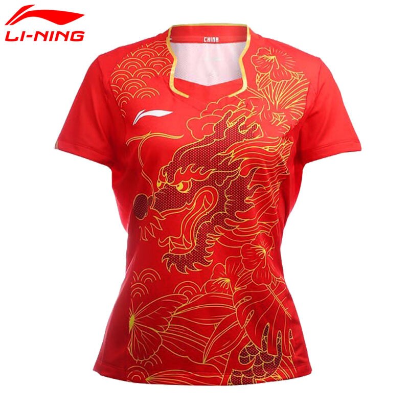 Li-ning kvinder bordtennis træning t-shirtmatchkommenterende sportstøj foring kortærmet badminton shirtaayl 128 qy