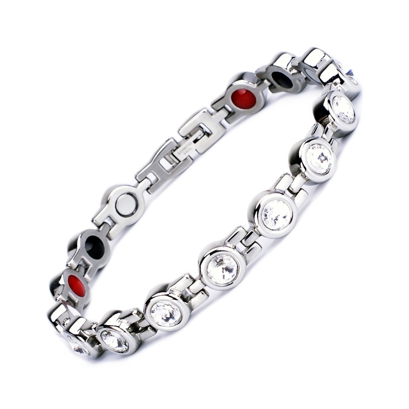 Rhinestone Woman Magnetic Power Bracelet Health Energy Gold Jewelry Lady Stainless Steel Bracelets Bangles
