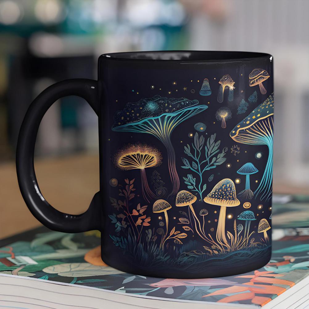 350ML Bioluminescent Fungi Magic Mushroom Mug Novelty Black Tea Milk Water Cup Mushroom Coffee Mug With Handle Birthday