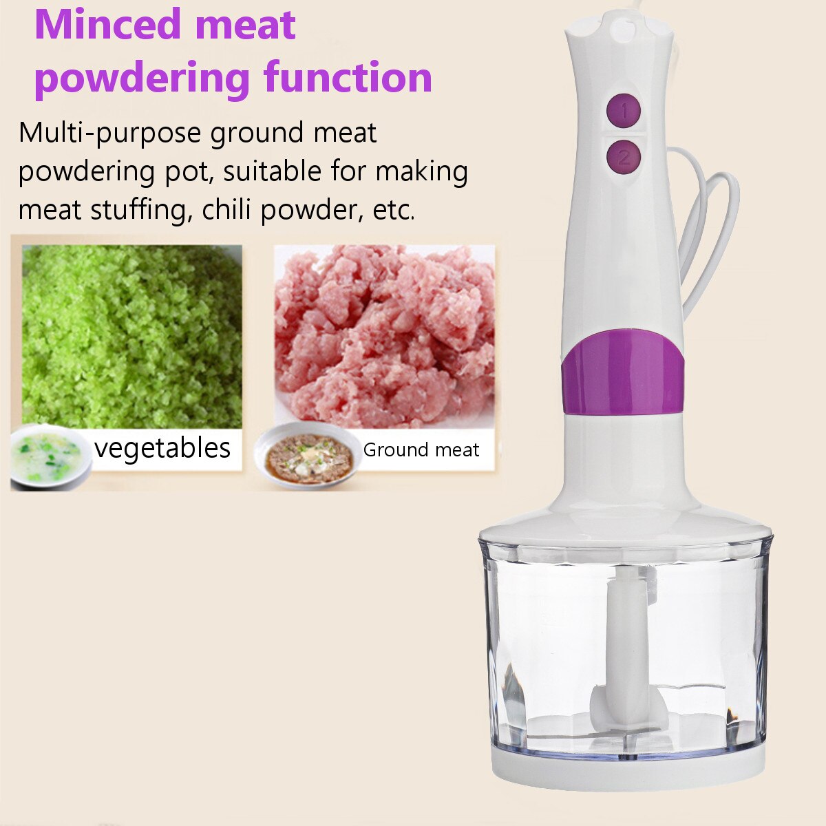 4-in-1 Stainless Steel 300W Immersion Hand Stick Blender Mixer Vegetable Meat Grinder 500ml Chopper Whisk 800ml Smoothie Cup