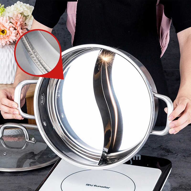 Home Kitchen Cookware Soup Cooking Pot Twin Divided Stainless Steel Pot Hotpot Induction Cooker Gas Stove Compatible Pot