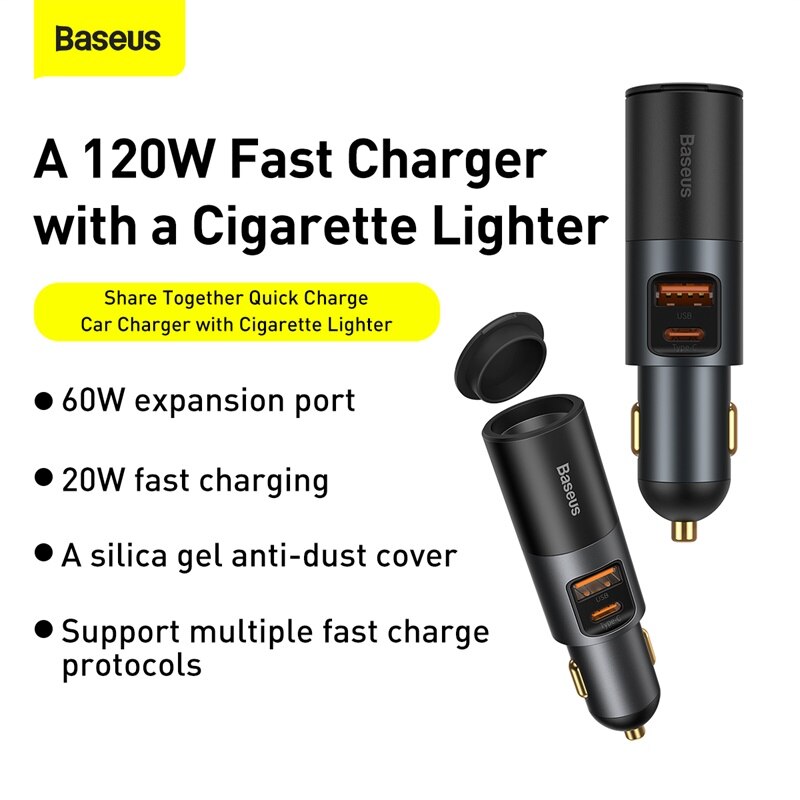 Baseus 120W Auto Ladung Schnell Ladegerät mit Zigarette Leichter Telefon ladegerät Arbeit mit Auto von 12V zu 24V Für IPhone Huawei Samsung