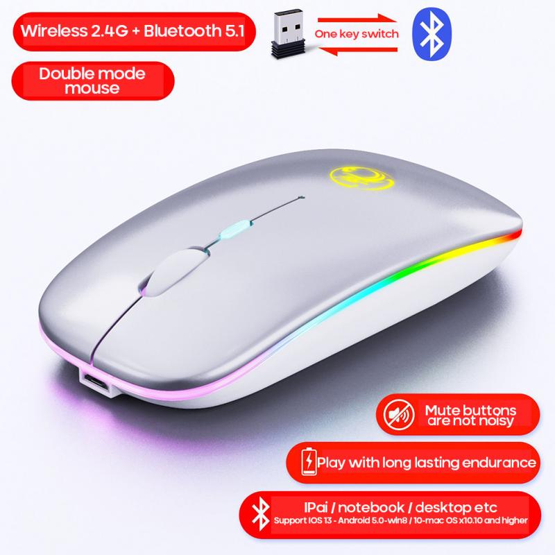 Wireless Mouse Bluetooth RGB Rechargeable Mouse Wireless Computer Silent Mause LED Backlit Ergonomic Gaming Mouse For Laptop PC: B RGB Dual mode