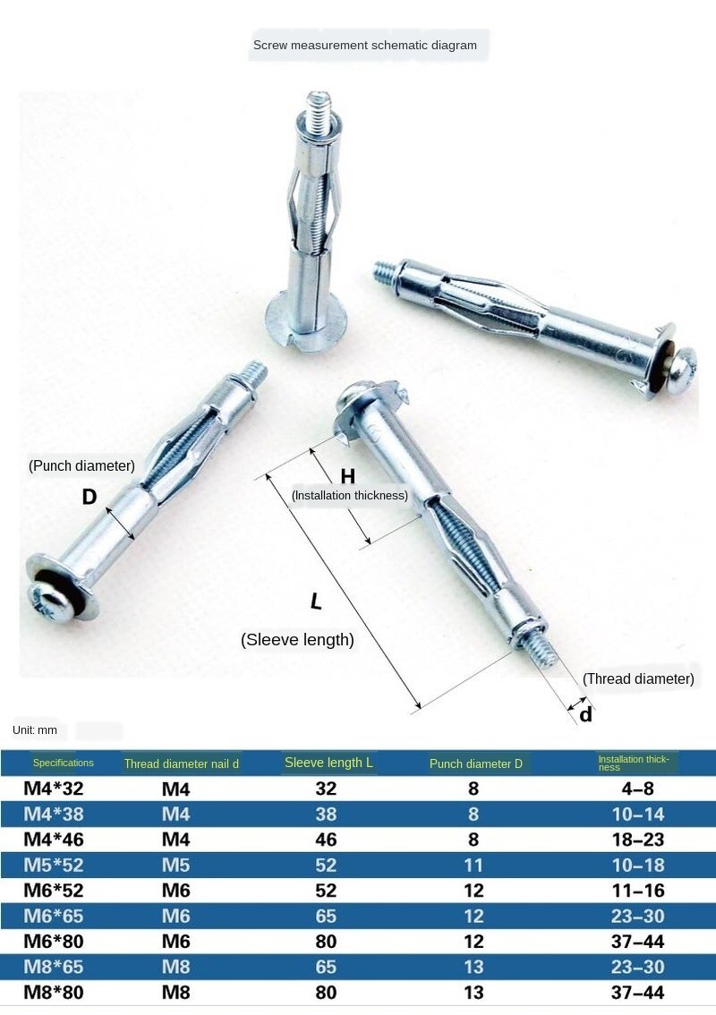 Expansion Screw Bolt Hollow Curtain Wall Casing Plane Expansion Fastener, Hollow Gecko Gypsum Ceiling, M4, M5, M6, M8