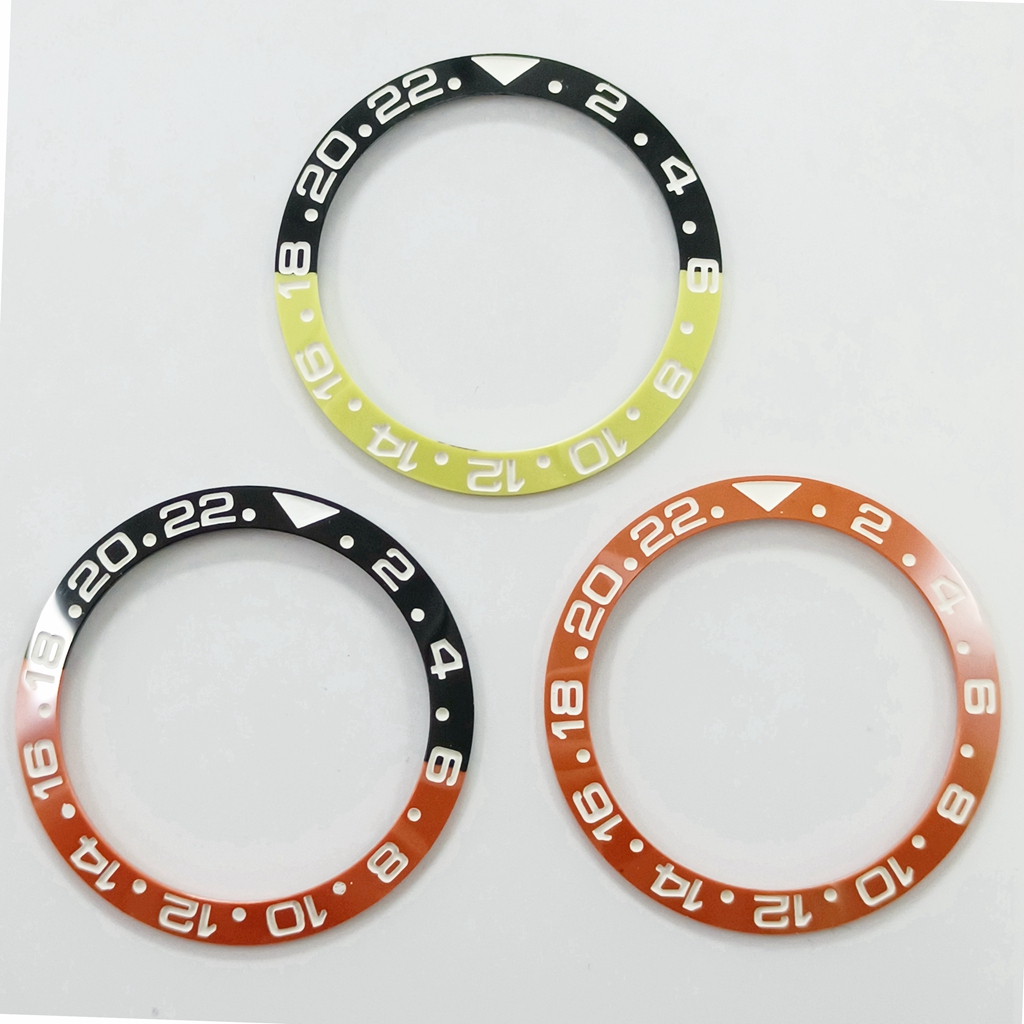 38mm Keramik Lünette Schwarz Orange Gelb Schräge Taucheruhr Einsatz Uhr Ersetzen Zifferblatt Uhr Lünette Einsätze Ring