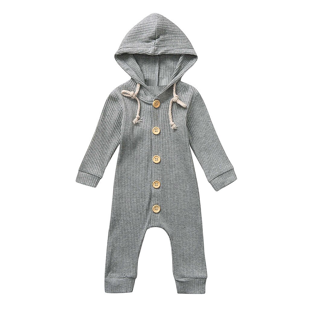 Baby Romper Girl Hooded Button Solid Color Jumpsuit Costume Born Baby Clothes Onesie Toddler Kids Winter Clothes 19Sep: Gray / 12M