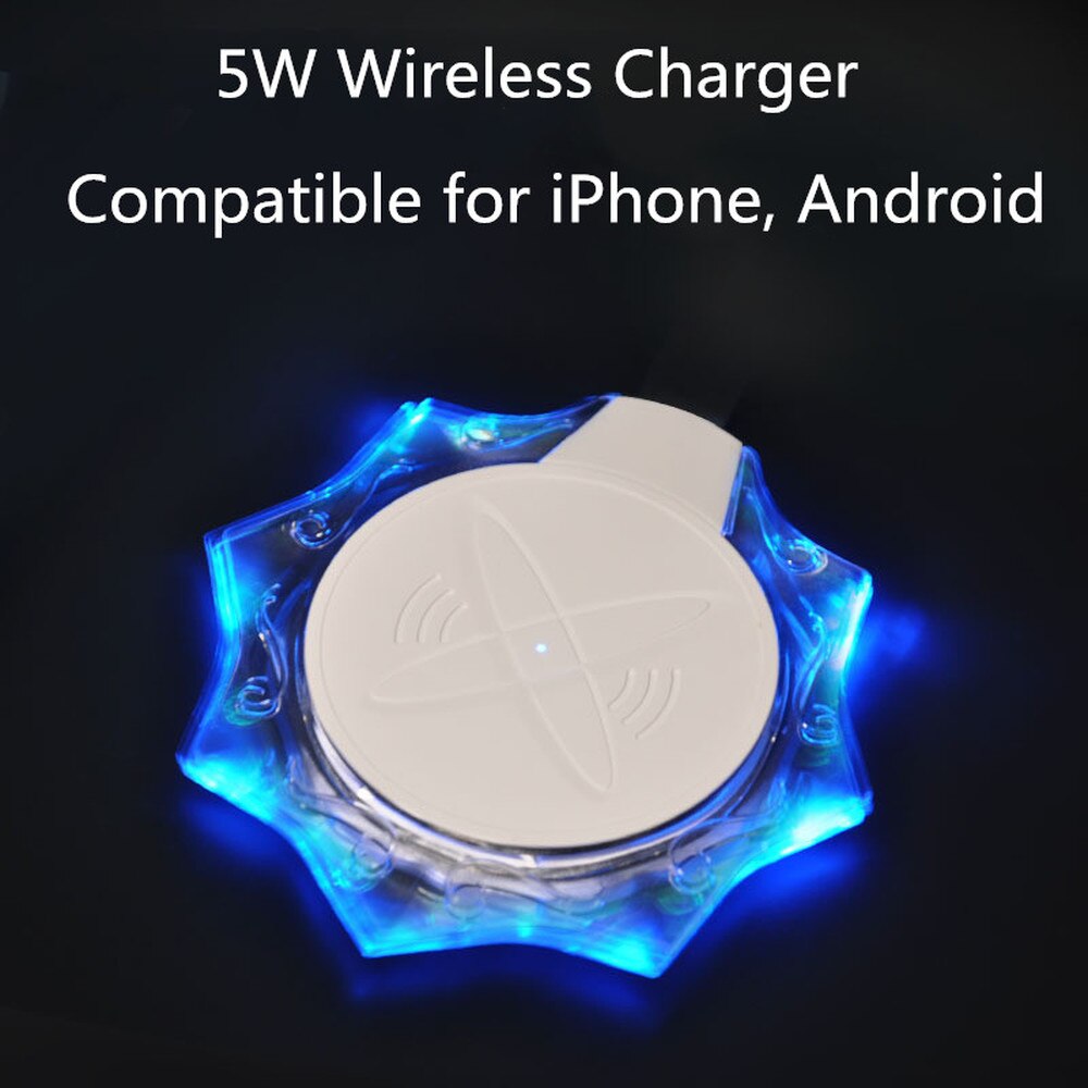 Draadloze oplader voor iphone en android qi-oplaadpad, ultradunne, verlichte, kristalheldere draadloze oplaadpad