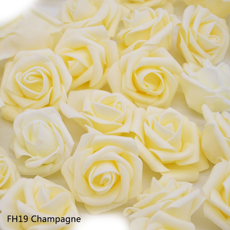 50 stk/parti 4cm kunstige blomsterhoveder håndlavet gør-det-selv bryllup boligdekoration multi-brug pe skum rose dekorative blomster forsyninger 65z: Champagne  fh19