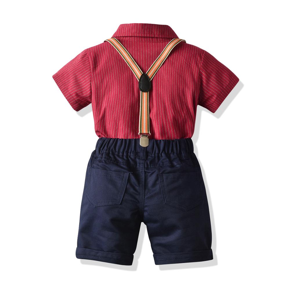 Conjunto de ropa de de cumpleaños para niños, traje Formal con pajarita, camisa a rayas rojas, pantalones cortos, traje de graduación, de verano