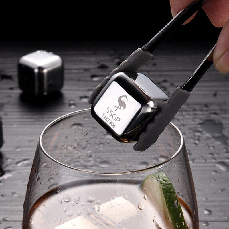 Rustfrit stål isterninger genanvendelige metal kølesten med tang til bar club whisky vin øl