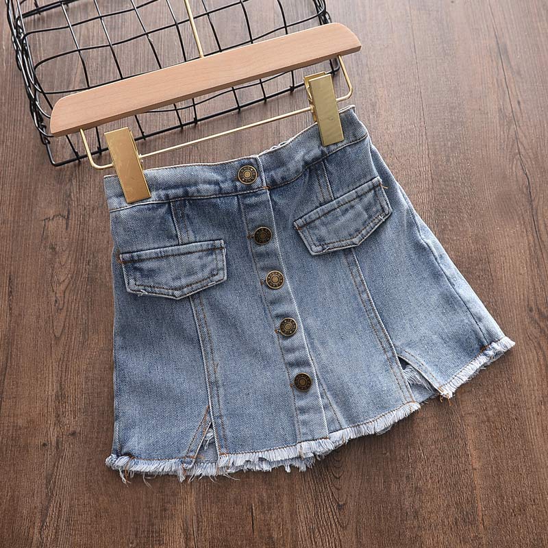 Björnledare flicka festkjolar höst casual tjejer prinsessans jeanskjol höst barn knappkjol barn babykostym 3 7y: Ax1079 / 7t