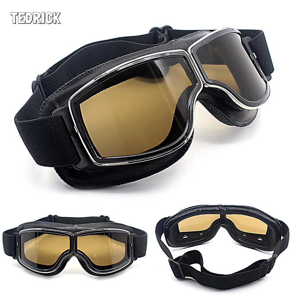 Universal vintage foldbar sølv ramme beskyttelsesbriller motorcykel briller hjelm beskyttelsesbriller motorcykel solbriller vindtæt briller: Sortbrun linse