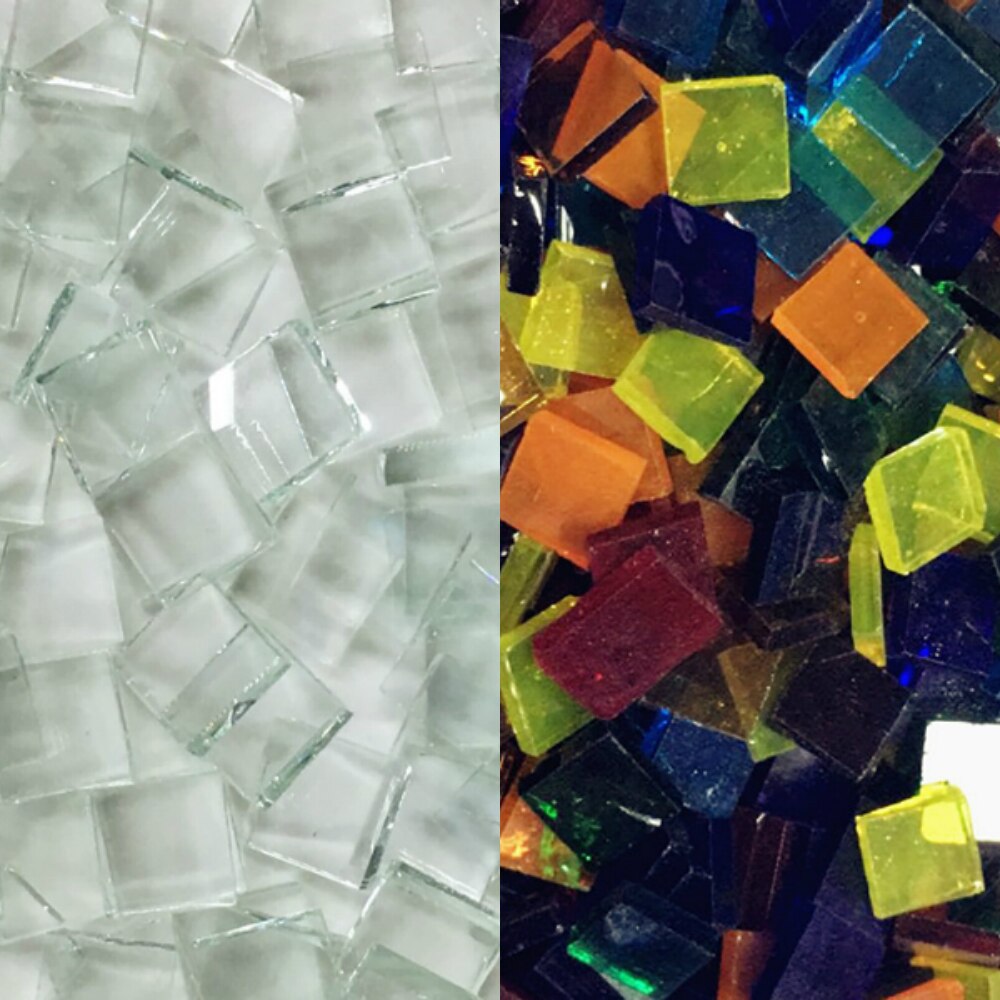 Lychee Life 140pcs Multicolor Glass Mosaic Tile Square Ceramic Mosaic Tiles DIY Arts Crafts Making Material