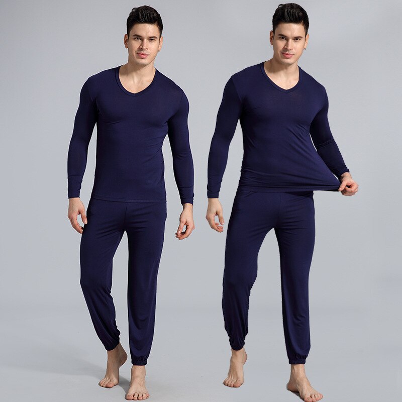 FZSLCYIYI Men's Modal Cotton Long Sleeve Pajamas Set with Long Pant Two-piece Pajama Suit men homewear Sleepwear Loungewear