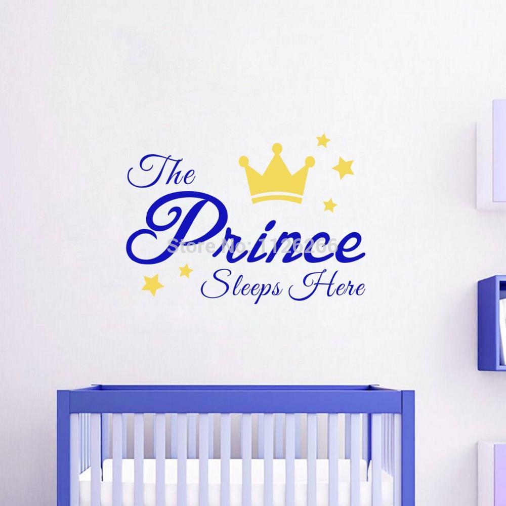 Søde citater prinsen og prinsessen sover her wallstickers diy stjerner sød krone børneværelse dekoration drenge piger