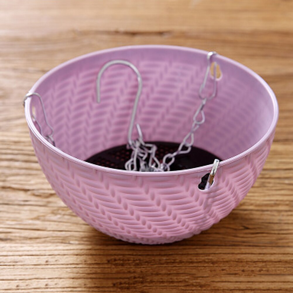 Maceta colgante de cadena para flores, cesta de plástico para jardín, guardería, tejido de mimbre de imitación, PP, decoración para el hogar, cestas para balcón: Purple