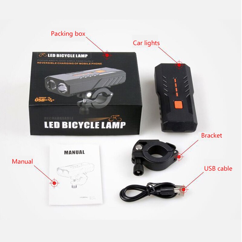 5000 Mah Fietslicht Voor Set Koplamp Lantaarn Voor Fiets Zaklamp Oplaadbare Lamp Running Led Usb Fiets Verlichting Verlichting