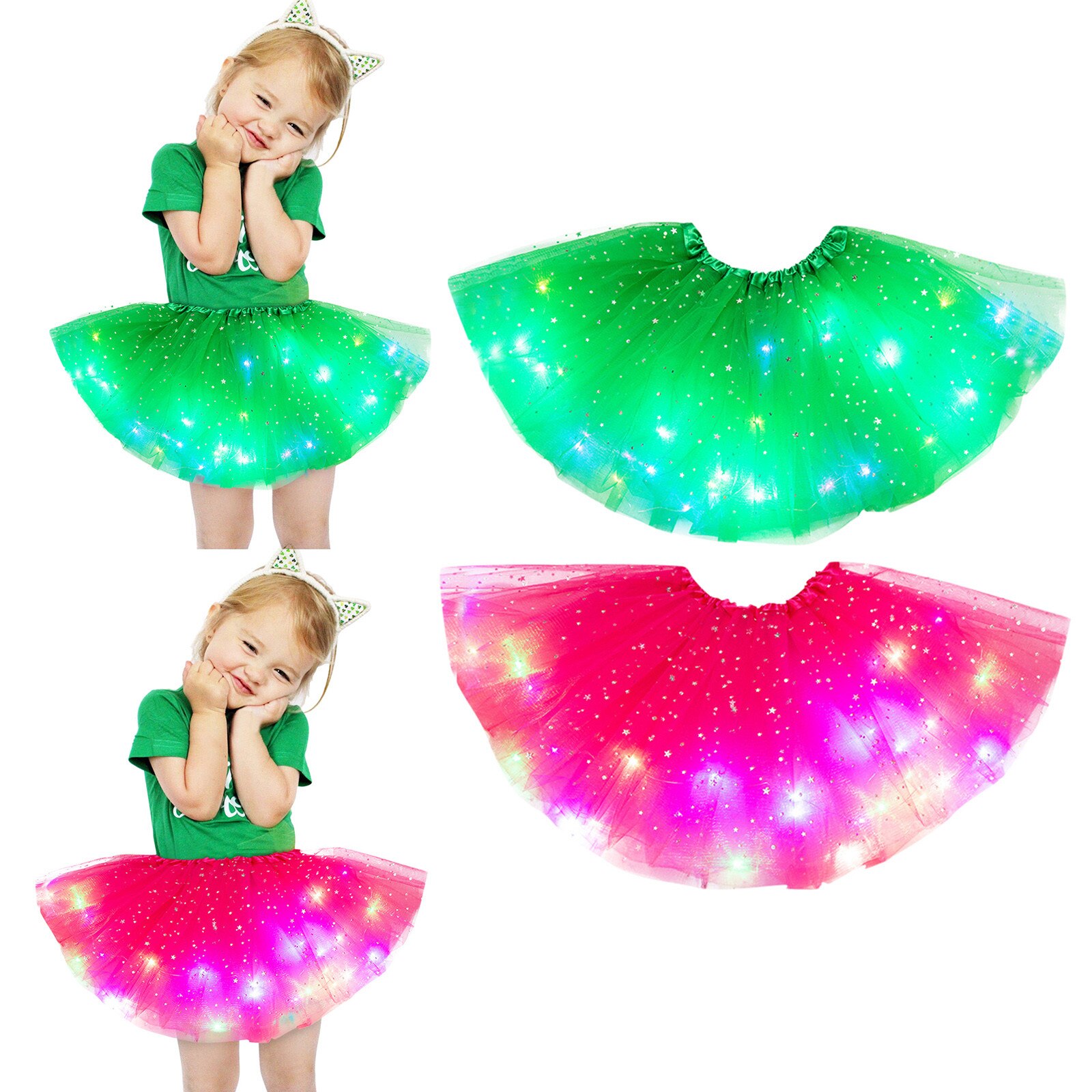 Kid Meisje Baby Tutu Rok Led Light Up Pettiskirt Ballet Kleding 2 Stuks Peuter Princess Party Dance Leuke Rokken Kinderen kleding: F