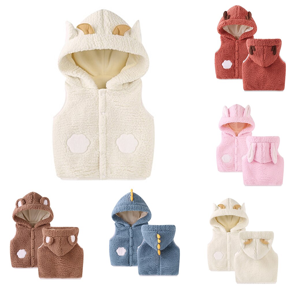 Leuke Warm Hooded Uitloper Mouwloze Knop Zachte Baby Vest Herfst Winter Comfortabele Meisjes Jongens Baby Peuter Mode