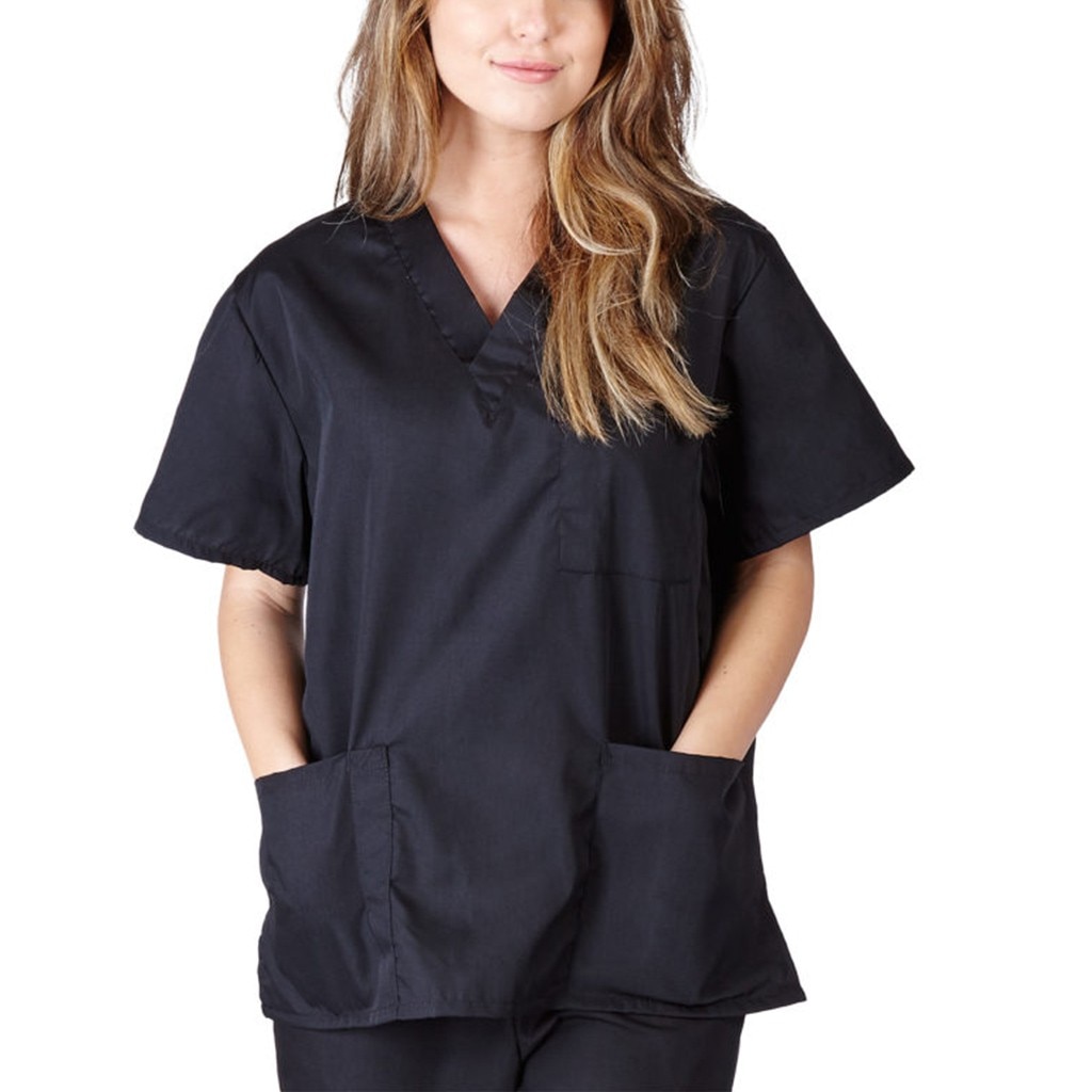 Men Women Short Sleeve V-neck Nursing Uniform Blouse Scrub Tops with Pocket nurse accessories uniform: A / XXXL