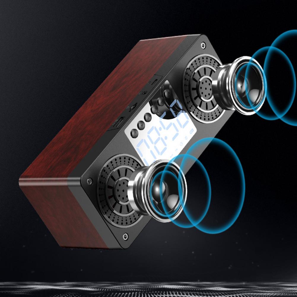 A10 Mini Wood Bluetooth Wireless FM Radio LCD Display Arlarm Clock Music Player