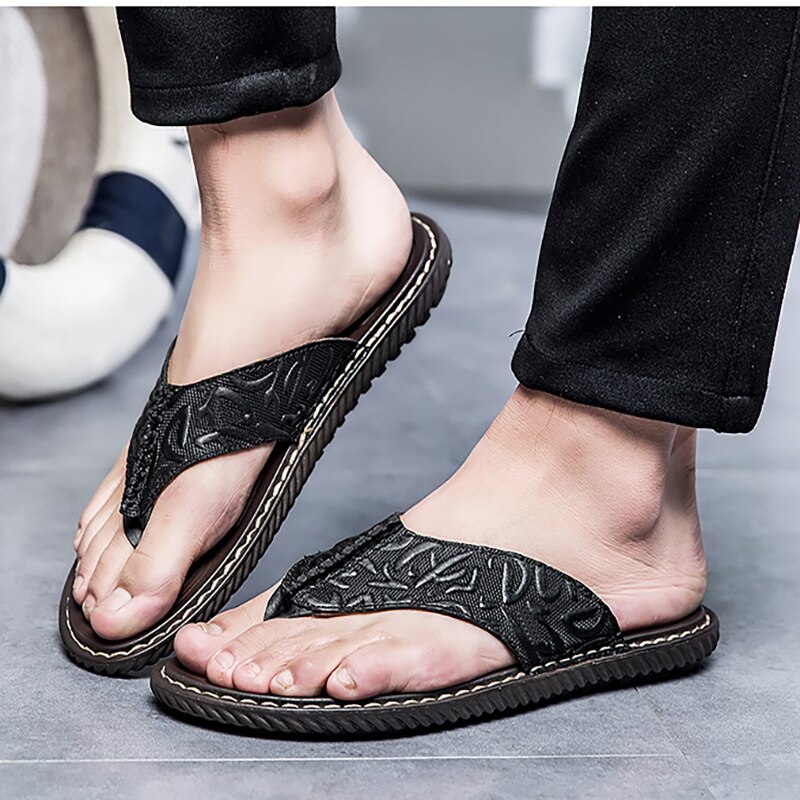 Heren Slippers Zomer Outdoor Antislip Platte Slippers Voor Mannen Pu Lederen Luxe Sandaal Comfortabele strand Slippers