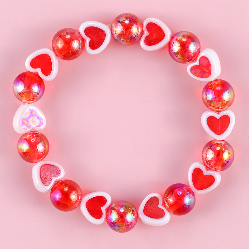 Pulsera de corazón de amor de Color acrílico para niños, pulseras de amistad para niñas, accesorios de joyería simples, dijes de 2022: VERMEIL