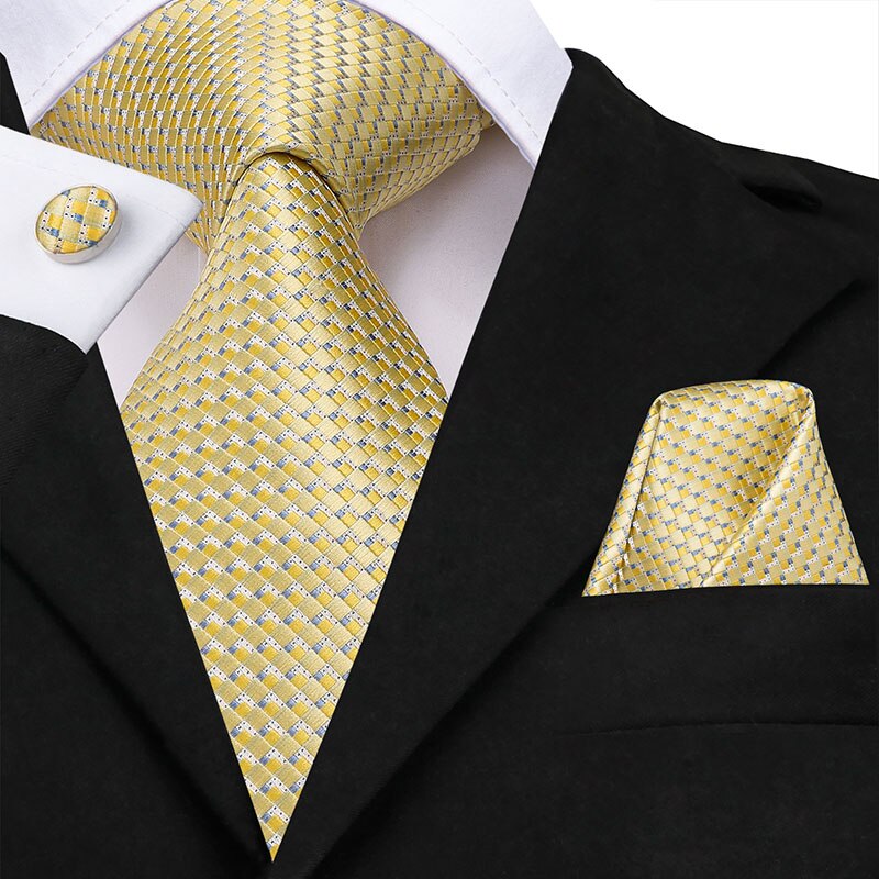 Hi-Tie, nueva corbata gris clásica para hombres, tela de seda Jacquard, juego de gemelos y pañuelo tejido para hombres, de , corbatas de seda SN-1466
