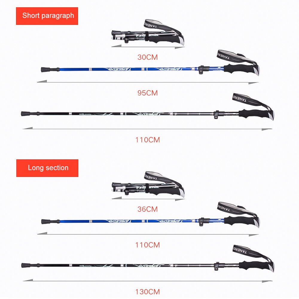 Loozykit udendørs foldbare vandrestave stavgang stav vandring antishock justerbar aluminiumslegering alpenstock