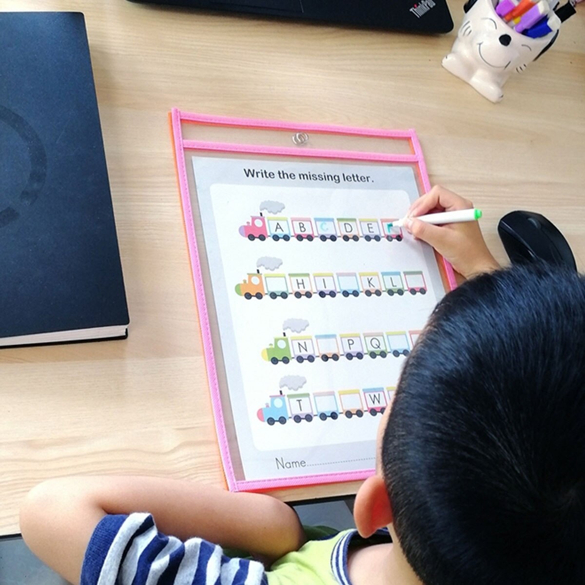 Reusable Dry Pockets Transparent Write And Wipe Drawing Board Classroom Teaching Erasable Pockets with Pens Question Sheet