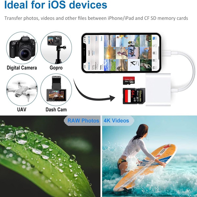 USB Type C CF Card Reader for iPhone 3 in 1 SD TF CF Card Reader lightning CF Card Adapter Camera Card Reader Plug and Play