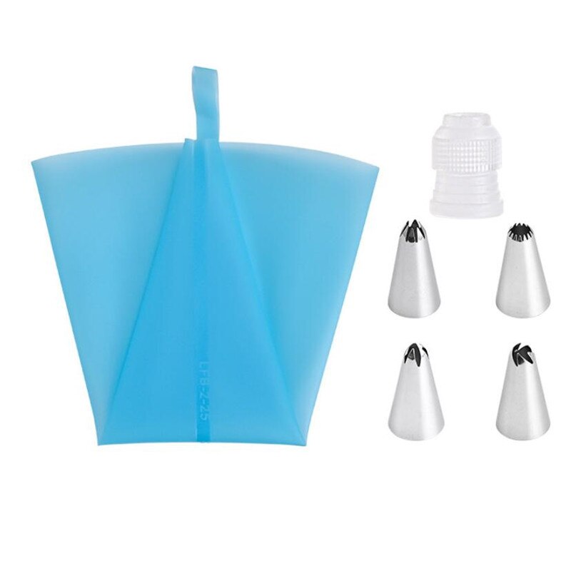 4Pcs Icing Piping Tips En 1 Adapter 1 Siliconen Pastry Tassen Cake Rvs Tulp Icing Nozzle Converter Decorating tool: Sky Blue